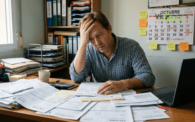 empresario autonomo saturado por tareas administrativas y papeleo burocratico
