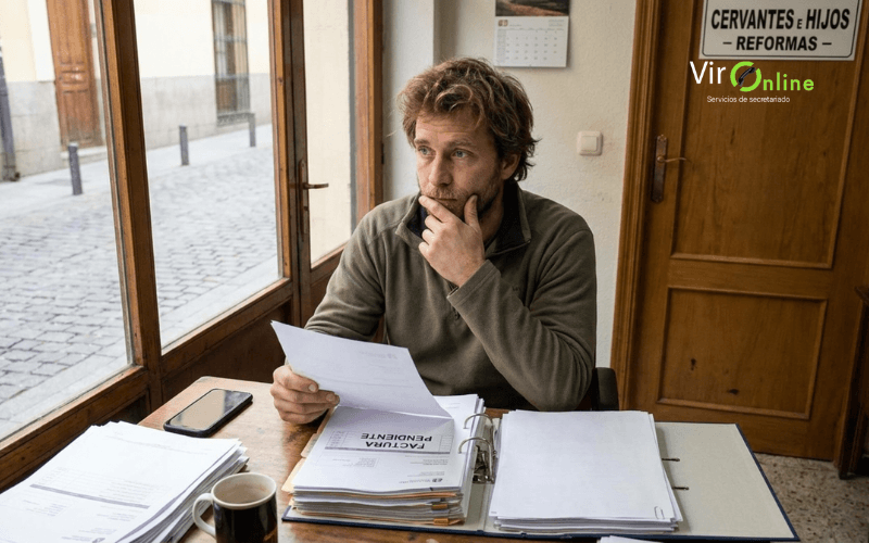 autonomo revisando facturas impagadas pendientes de cobro