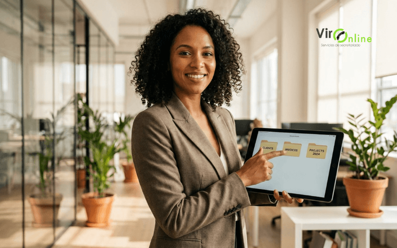 gestion documental digital organizada en tablet por equipo externo